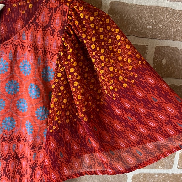 Lucky Brand Top Women’s Red Boho Print Flutter Sleeve lightweight Summer Large - Picture 2 of 12
